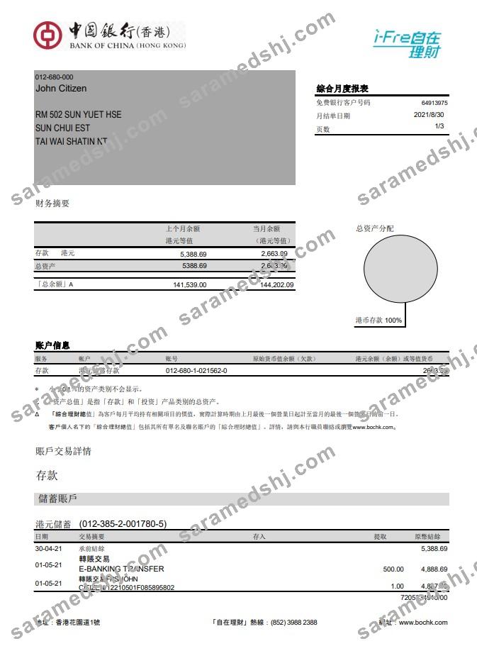 Hong Kong Bank of China (Hong Kong) 3p excel